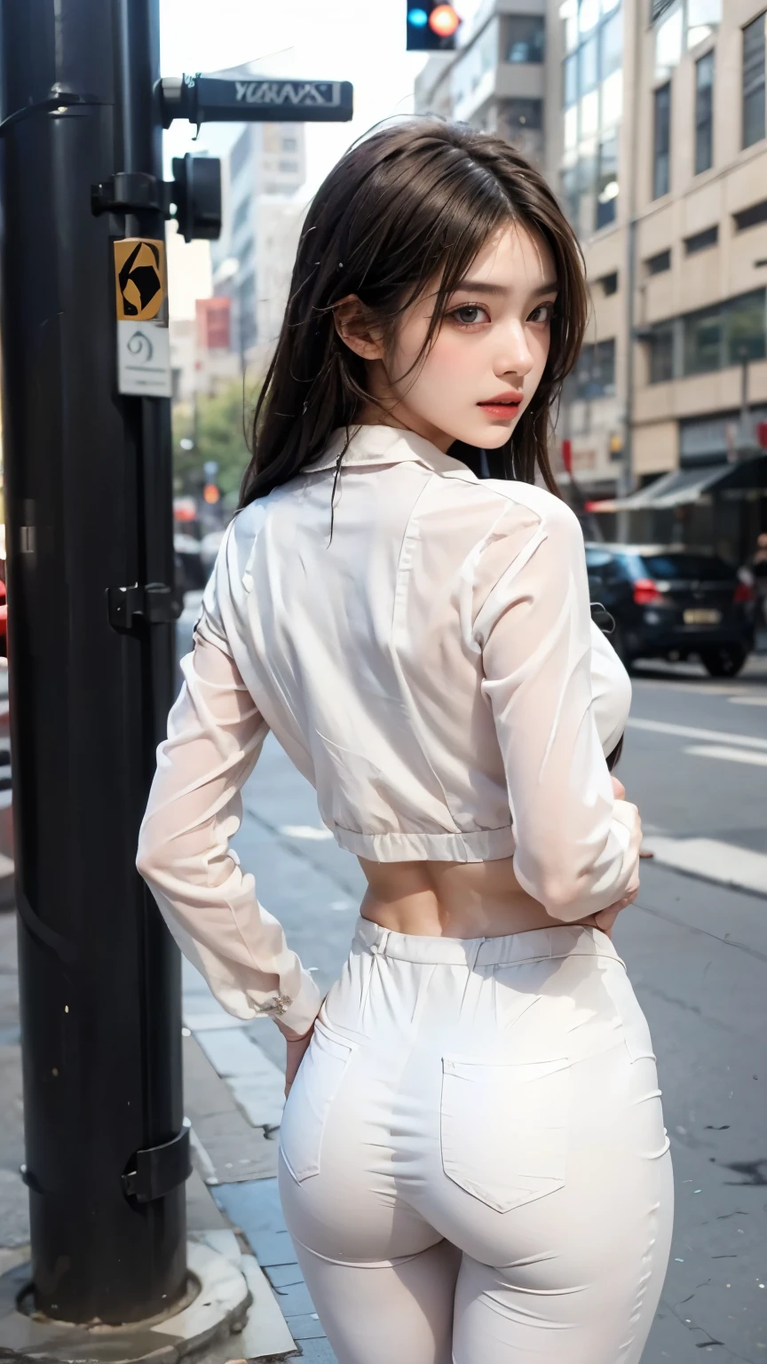 ((((8k))),((Extremely meticulous CG)) ,(wallpaper),16k,((Extremely refined and beautiful)),(((Masterpiece))),(((best qualtiy))),(((Ultra High Resolution))),beautiful light up,realistic shaded,(Smooth and flawless fair skin:1.5),(pale skin:1.3),(Extremely exquisite facial details:1.2),(perfect body:1.1),(ultra-detailed:1.5),((A beautiful girl,solo)),(small head:1.2),(shoulder-length straight bob hair:1.2),(small face:1.2),(baby face:1.3),(Exquisite makeup:1.2),(small breasts:1.2),(flat chests:1.2),((slim,thin)),(laughing:1.2),(happy:1.2),(collared shirt:1.3),(long sleeves:1.2),(underwear:1.2),(slender legs:1.3),(sneakers:1.2),(day scene:1.2),(cloudy:1.2),(light rain:1.2),(outdoor:1.2),(early spring:1.2),(At the seaside train station full of red pea flowers:1.5),(On the platform:1.2),(colorful train:1.3),(detailed seaside background:1.5),(standing:1.3),(upper body:1.3),(from back:1.3),(from below:1.2)