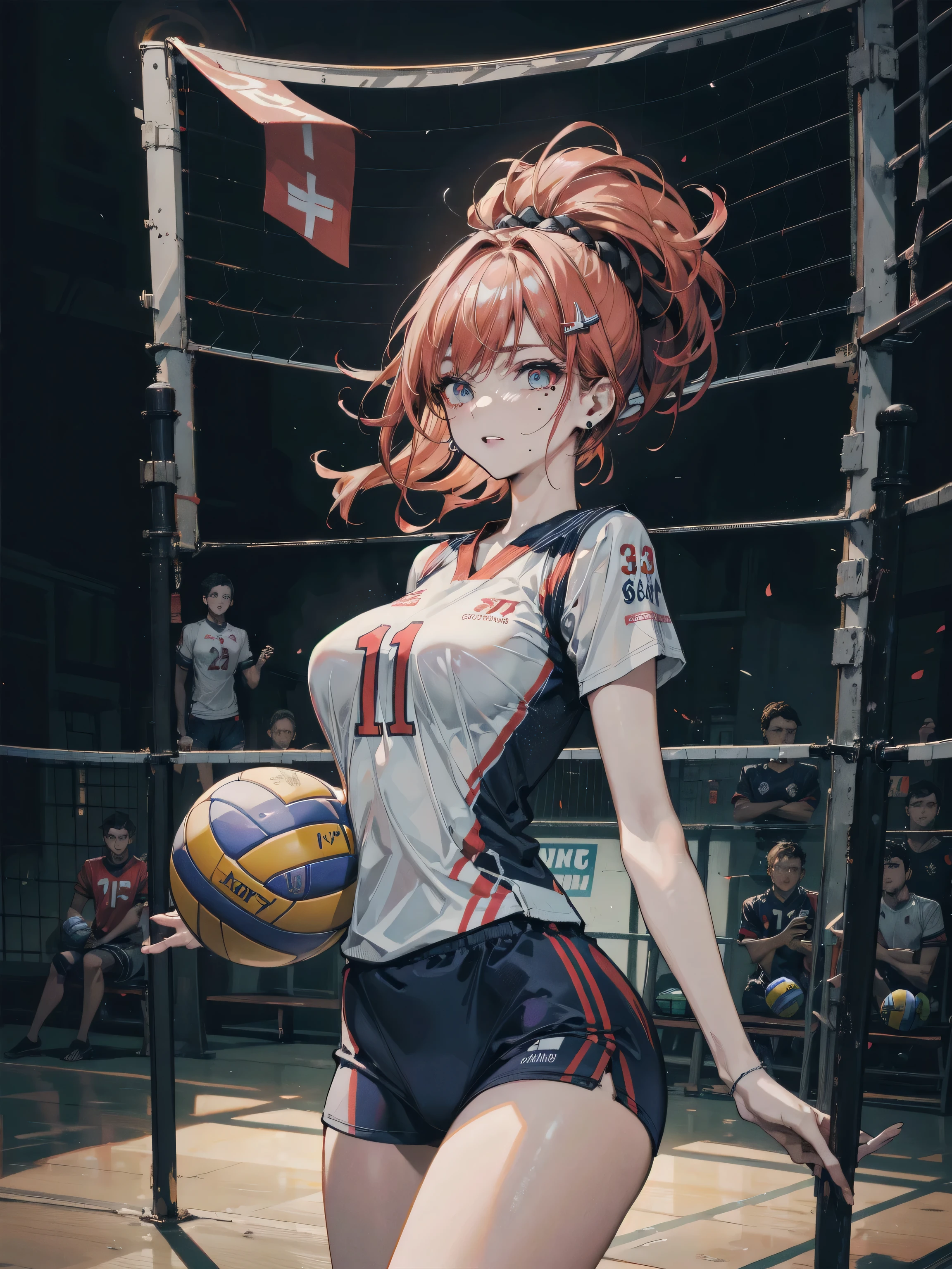 taiki shuttle \(umamusume\), volleyball, multiple girls, sportswear, stadium