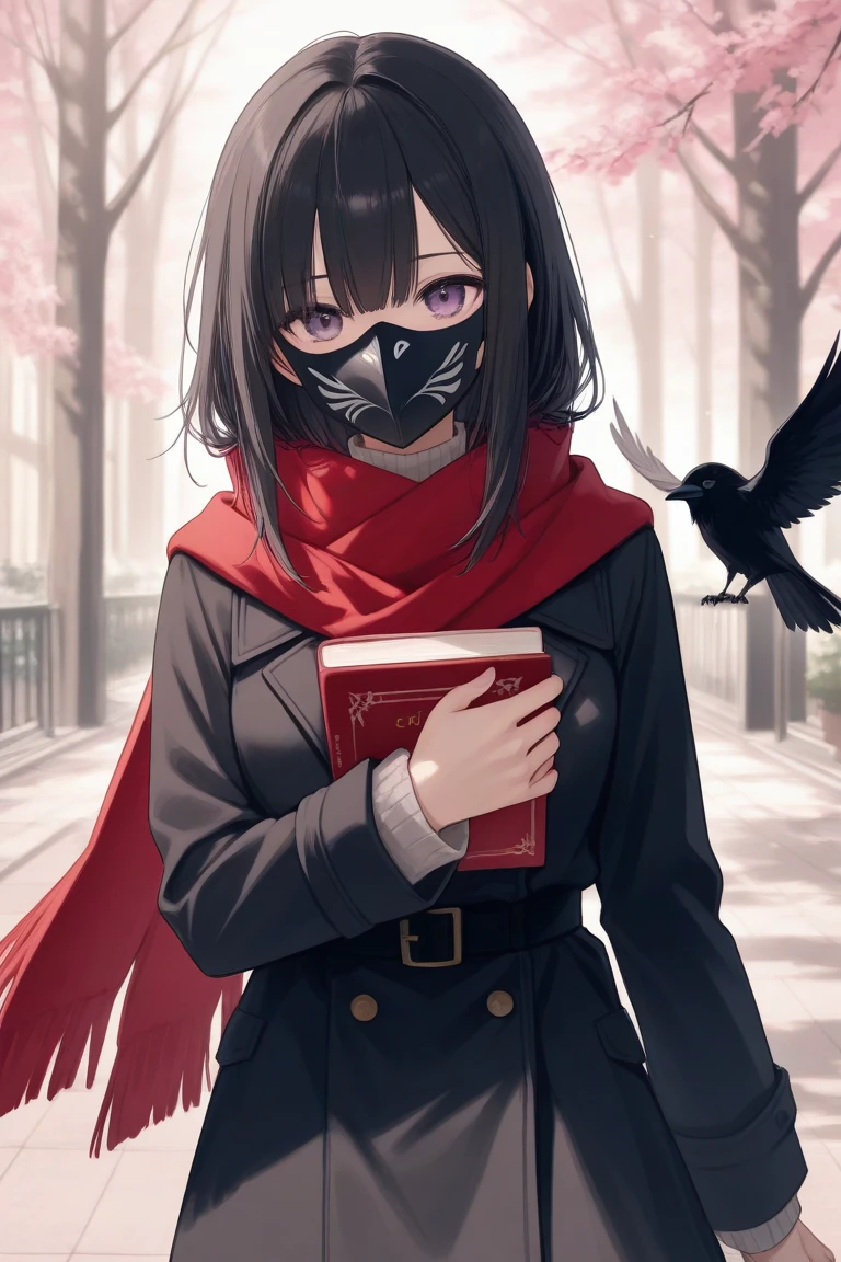 make a completely black character with a crow mask carrying a book in his hand as if he was reading style rpg