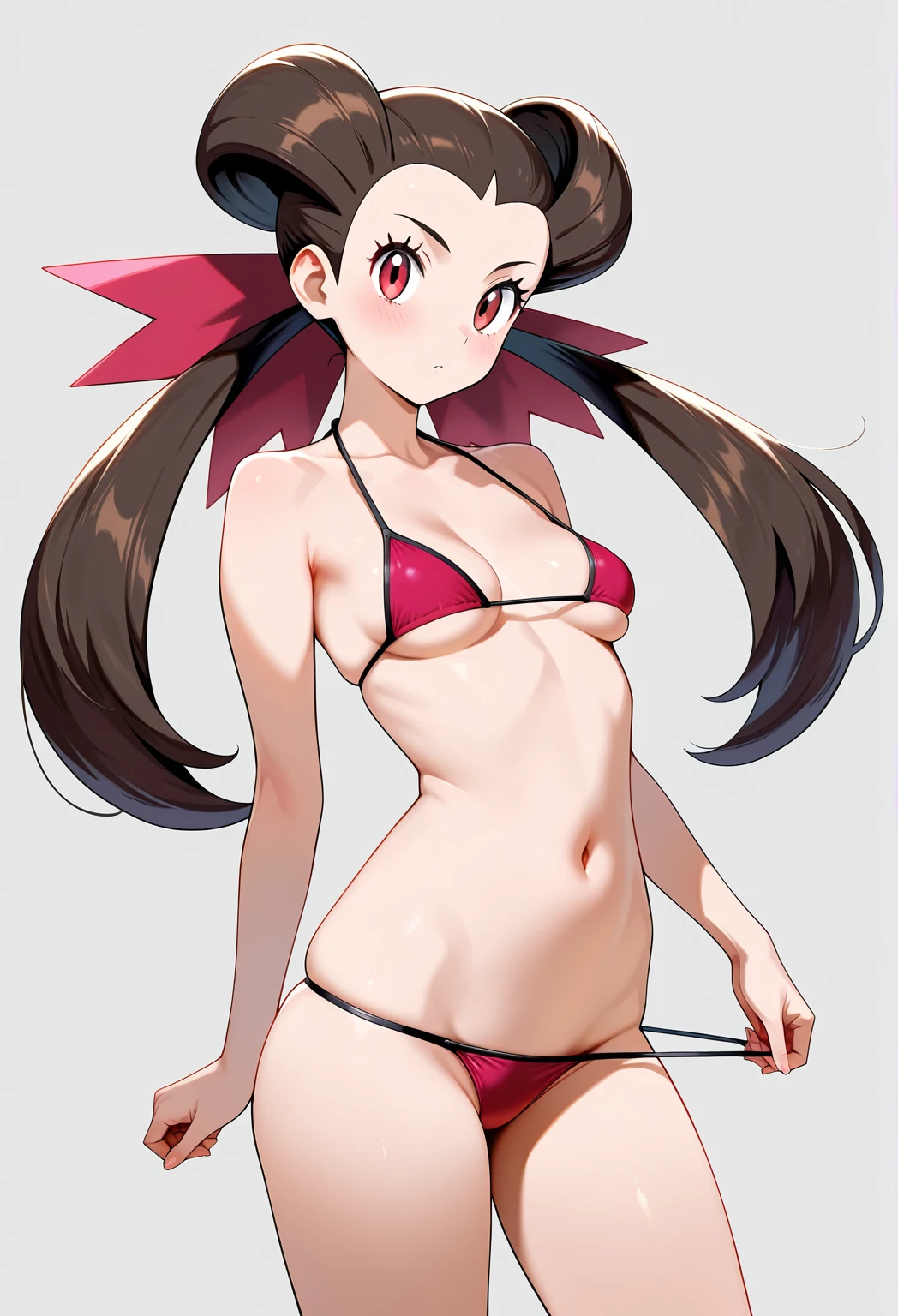(finely best quality illustration:1.2),(Kawaii Girl:1.1),(1girl in, Solo:1),coquettish skin,(Soft smile:0.7),(Simple white background:1.25),bikini of,medium breasts, Short hair,Front upright, Full body,