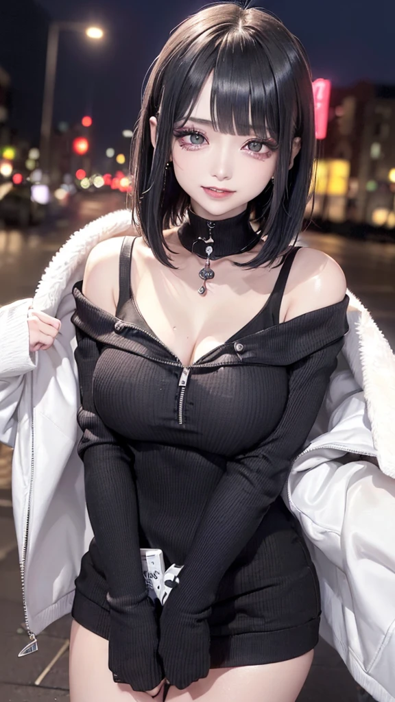 Anime girl, black short hair, big breast, sexy pose