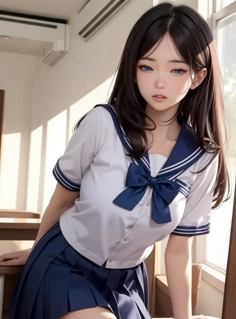 A girl, cute 10 yearl old, maturbate, big breast, sexy, short dress, twin tail, CG Unity 8k Wallpaper, in uniform school sailor thin silk wet , open v chested petticoat