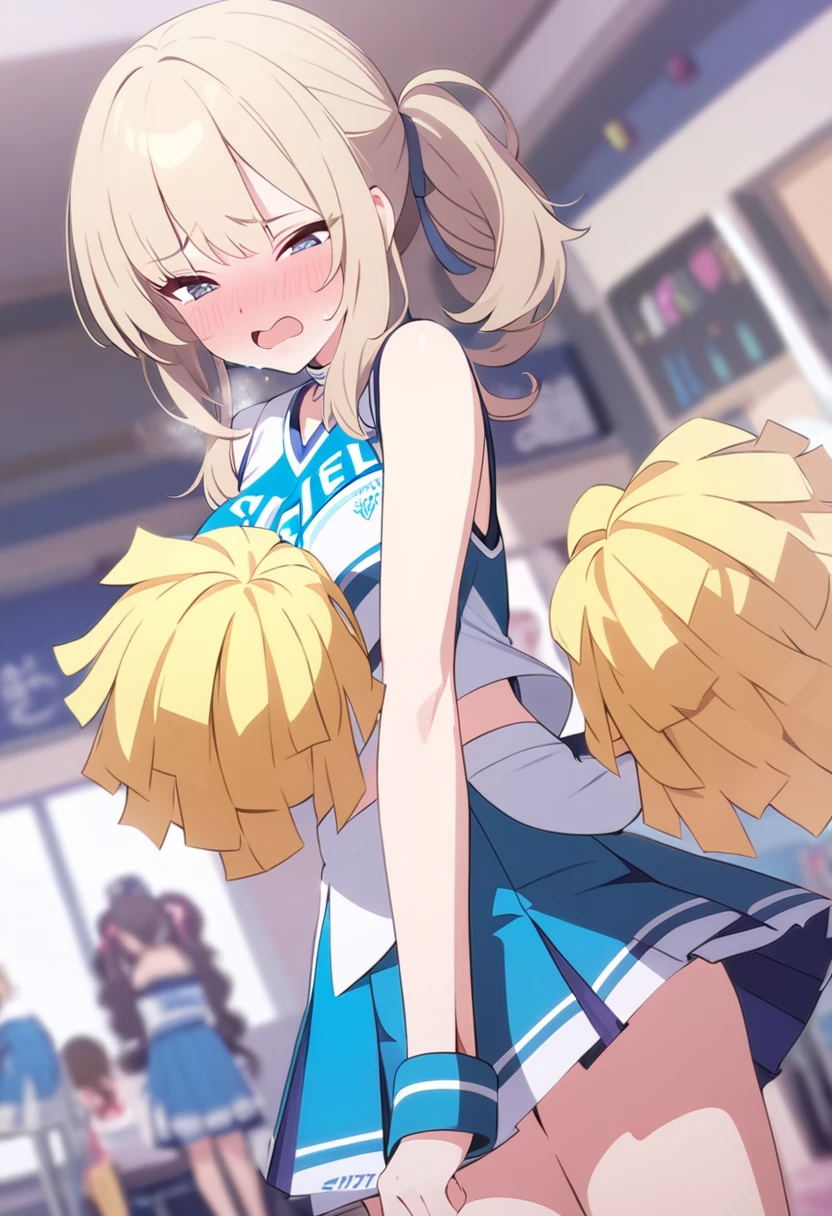 Mahiru shiina, , blonde, (Yellow Eyes:1.3)、Braided long hair,,blush,smile,Captivating thighs、Beautiful bare legs, Sideways armpit、Wearing cheerleading uniform、Sexy Cheerleader、dancing、Cheerleading Costumes、Holding cheer pom-poms
(masterpiece:1.2), highest quality, High resolution, unity 8k wallpaper, (shape:0.8), (Beautiful and beautiful eyes:1.6), Highly detailed face, Perfect lighting, Highly detailed CG, (Perfect hands, Perfect Anatomy),