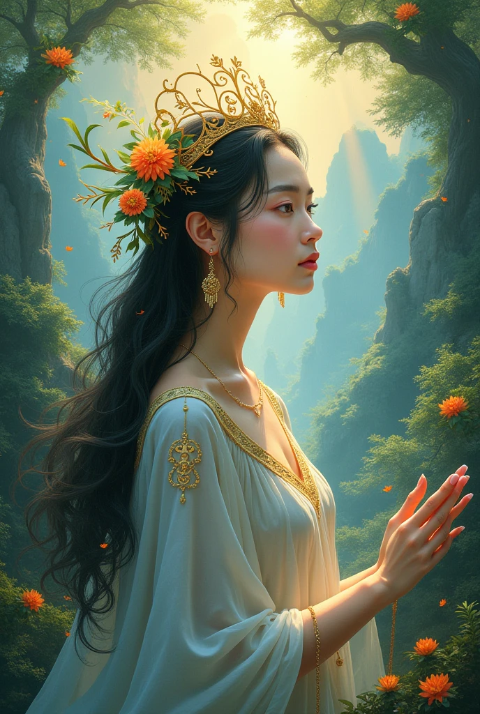 ((masterpiece)、(top-quality)、(reallistic))、beautiful a girl、Bondage style、Fantastic mythical world landscape