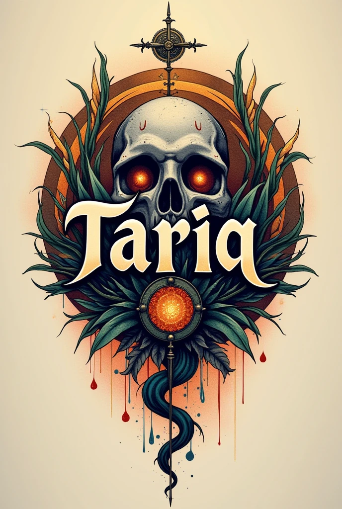 VAJRA lettering, flowers and skull、cyber-、An illustration