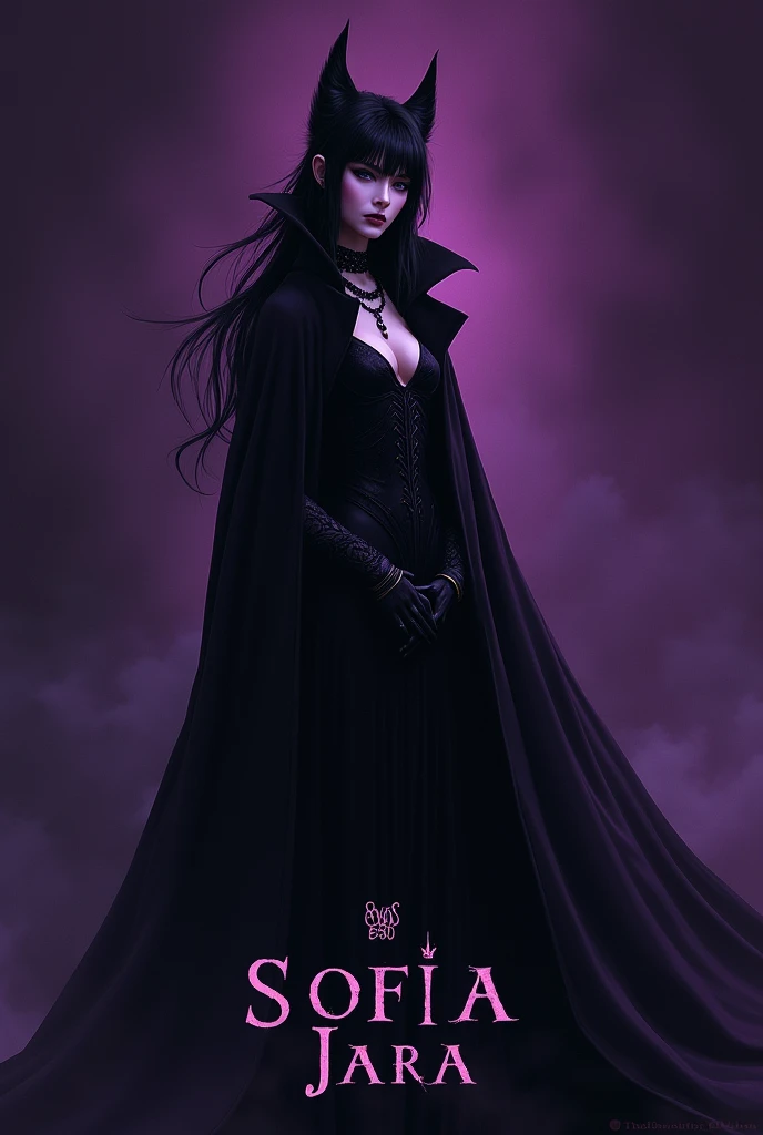 An exquisitely detailed CG unity artwork of a stunningly beautiful female vampire with piercing violet eyes and black red locks, wearing an elegant black dress, and adorned with a menacing studded choker. The visually stunning masterpiece perfectly captures the alluring, yet menacing essence of this powerful creature of the night.