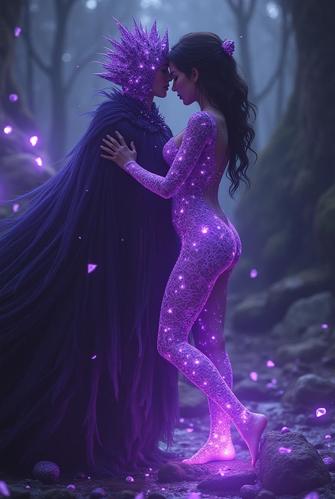 Incredible and spectacular scenes, ((high quality)), ((detailed)), ((fantasy)), "purple plasma brain, purple plasma body, realistic, best quality, 4K, flowers trapped in blisters at the top realistic, (handsome teenager and beautiful girl hugging and kissing), full body portrait", image quality (3D rendering effect) , exquisite details,