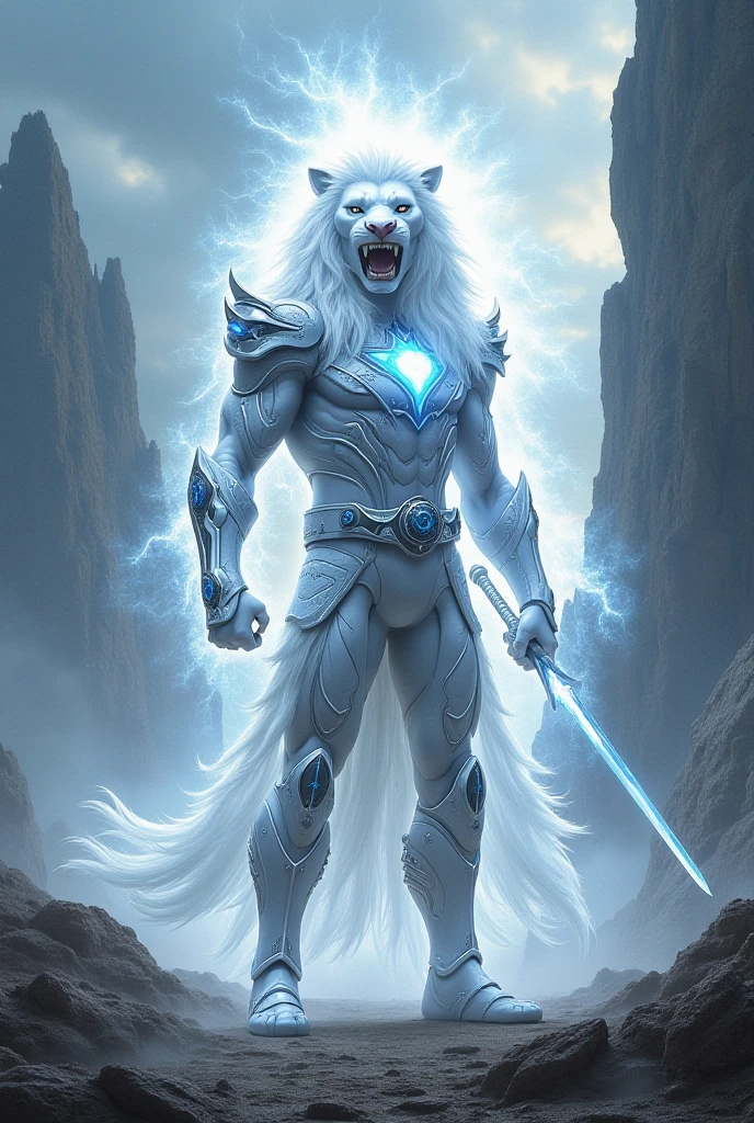 a furry sheep, white fur, shoulder long hair, (((handsome, slim fit, fit build))), paladin, ((white sheep), ((dark blue paladin armor)), furry art, full body, tall, silky hair, hold a big sword and a big shield,