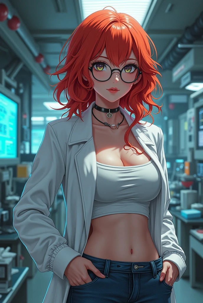 1 girl, head glasses, naughty look, ginger hair, transparent clothes, aweating, best quality, 4k, mechanic