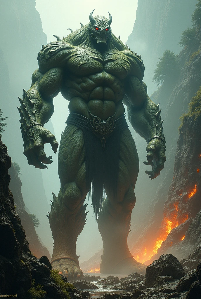 giant man with arms of a monster creature. the man looks entirely human with the exception of his arms, which are a different color and has spikes and tentacles and claws. the man also has eyes that light up bright