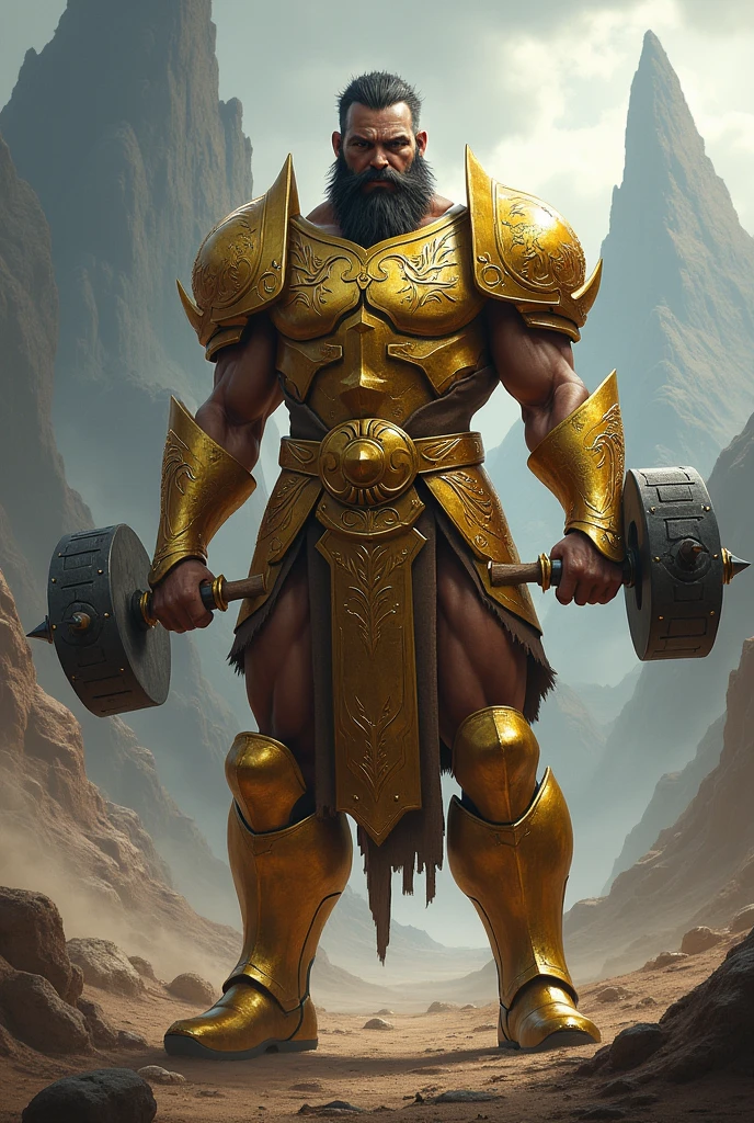 Strong warrior with clubs and golden armor