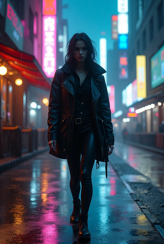 In a city awash with neon lights, Raven walks down an alley, avoiding security cameras and surveillance drones. 