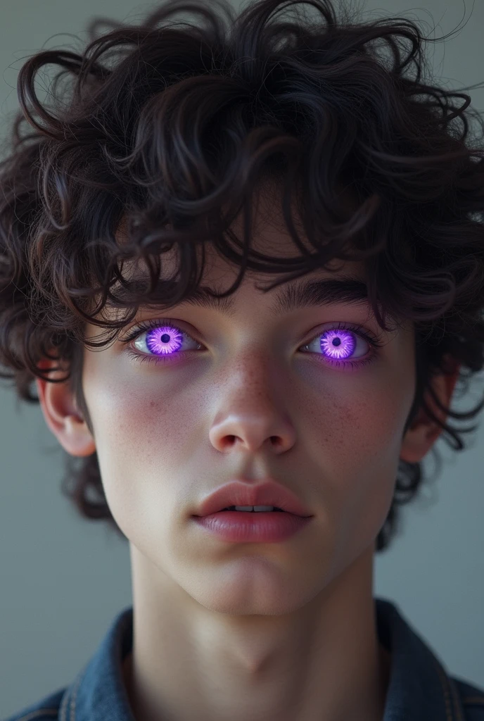 Dark brown haired boy, purples eyes, cloused mouth, PNG Tuber, white background.