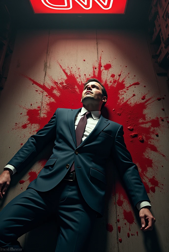 Jacearys velaryon lying ( mosular and gorgeus henry collet ) dead in a very big pool of blood with a dagger in his chest