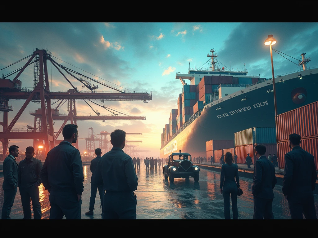### AI Image Generation Prompt:
**Prompt:** "A suspenseful night scene at a busy Mumbai port with a large cargo ship named 'Centoria' docked. The focus is on a heavily guarded container filled with the latest iPhones. In the foreground, a group of thieves—wearing dark clothing and masks—are stealthily breaking into the container using advanced gadgets. Include flashing security alarms, tense expressions, and a sense of urgency. The background should feature the dark sea, distant city lights, and police sirens approaching."
This prompt should help create an image that captures the tension and high stakes of the heist described in the story.