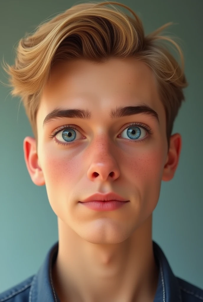 boy, 24 years, short blond hair, blue eyes , straight nose , oval face