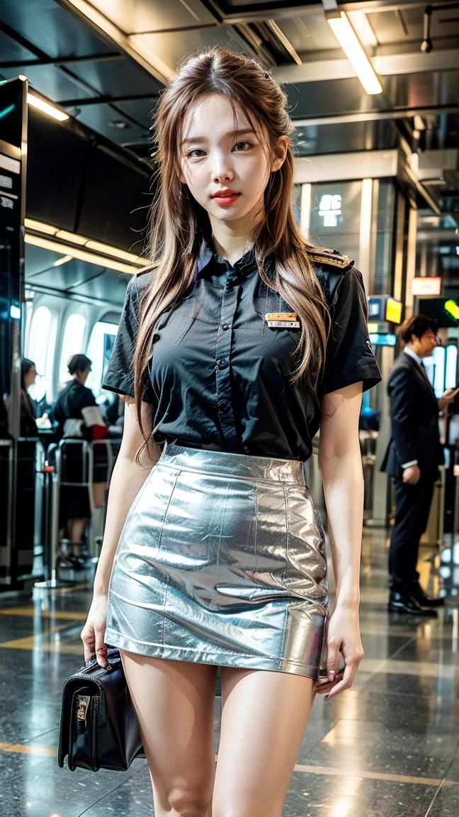 最high quality, masterpiece, 32k、Very detailed、Realistic、1 girl, Japanese women、Black and gold military uniformのコスチューム、High-grade, futuristic, sexy costume, Black and gold military uniform、US Army military uniform hat、Attractive K-pop idol-like outfits、Black and gold military uniform、class seal、Wears a black and gold military uniform hat(military officer uniform hat), Cute face, (photo Actual:1.3),Edge lighting, (Skin with attention to detail:1.2), 8K超High resolution, Single-lens reflex camera, high quality, High resolution, 4K, 8K, Optimal ratio of four fingers to one thumb, (Actual:1.3), cute 1 girl, Realistic、Super Realistic、32k、Very detailed、masterpiece, 最high quality, beautiful girl, beauty、Gorgeous girl, Big Tits、Big Breasts、Big Ass, Narrow waist, Leg spread, Plenty of facial detail, City of the Future, Super detailed, High resolution, masterpiece, high quality, High resolution,