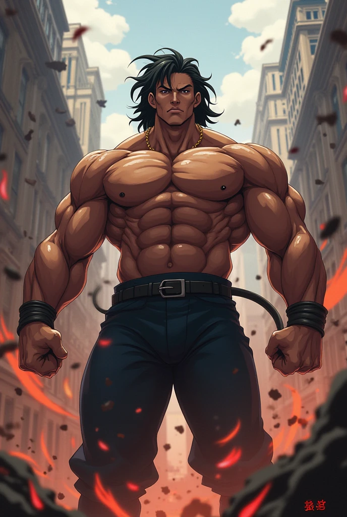 My Hero Academia, male gender body equal in width to that of Toji from Jujutsu Kaisen but with Yoruichi Kyuu's hair