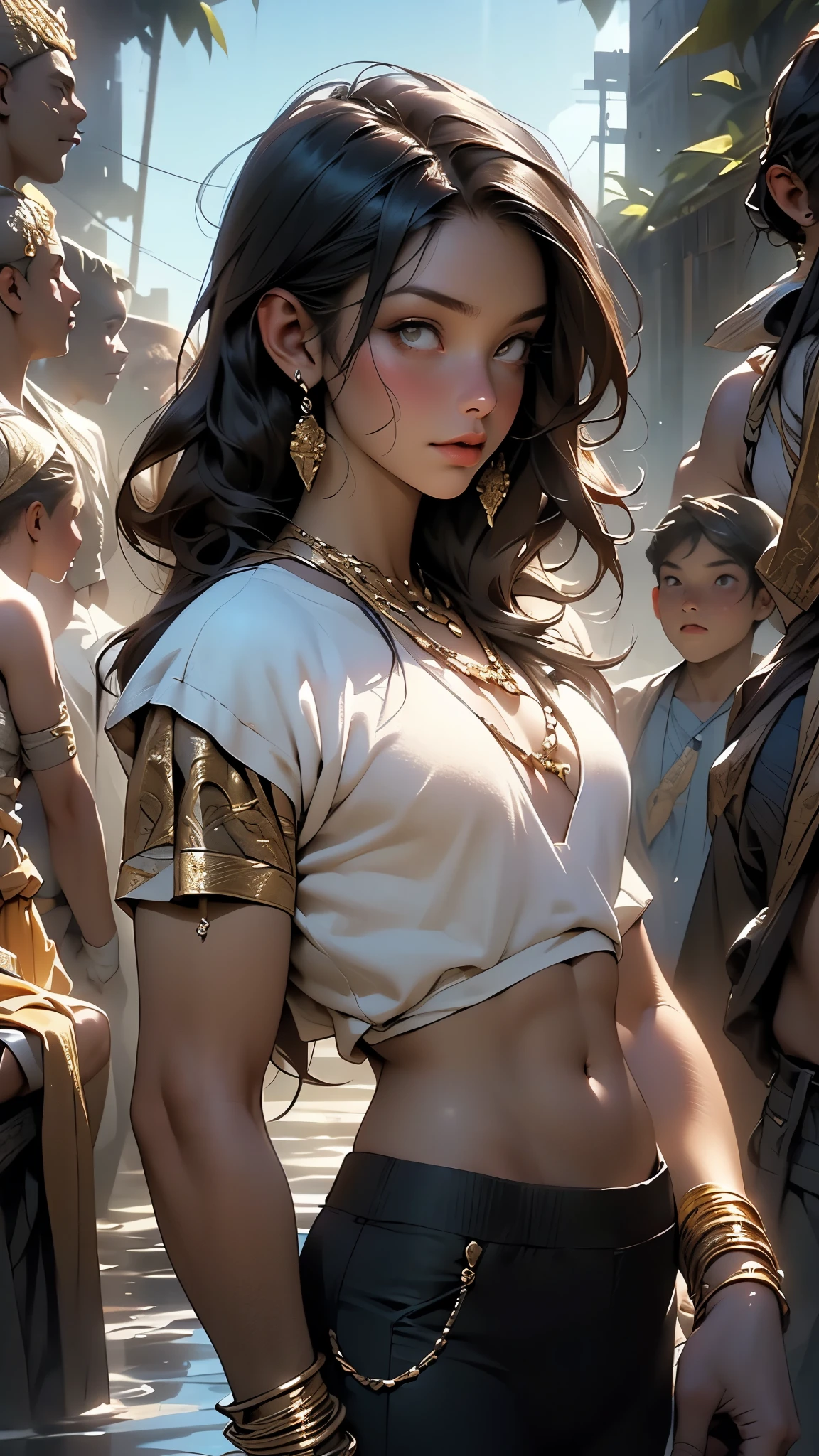 modelshoot style, (extremely detailed CG unity 8k wallpaper),full shot body photo of the most beautiful artwork in the world, stunningly beautiful photo realistic cute women intricately detailed costume,(Chateau de Versailles, Pisa Baptistery Of St. John background, Flowers,navel,crowd), professional majestic oil painting by Ed Blinkey, Atey Ghailan, Studio Ghibli, by Jeremy Mann, Greg Manchess, Antonio Moro, trending on ArtStation, trending on CGSociety, Intricate, High Detail, Sharp focus, dramatic, photorealistic painting art by midjourney and greg rutkowski