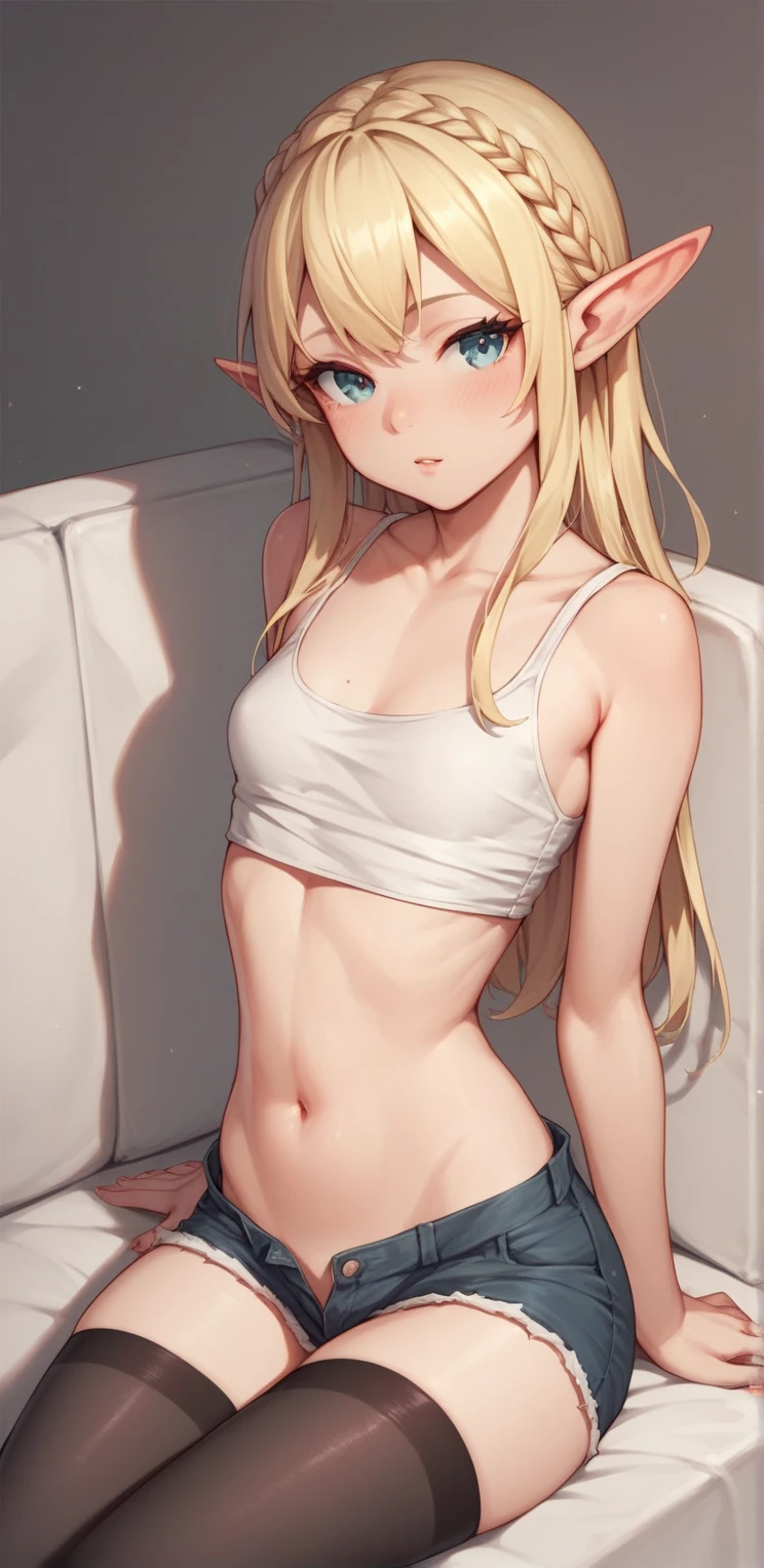 Solo,Facing the viewing angle,Absurd resolution、hight resolution、(masterpiece:1.4)、ultra-detailliert、女の子 1 人、(Blonde hair),Twin tail hairstyles,(((Twin-tailed)))、grey eyes,(((grey eyes)))、sullenness,swim wears、The bikini、(large full breasts:1.3)、(breastsout:1.3)、(thighs thighs thighs thighs:1.1)、(Valley:1.2)、standing athletic pose,Beautiful expression、beautidful eyes、White background,Simple background