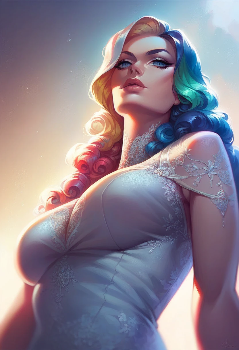professional,Beauty,approaching perfection,Dynamic,Highly detailed,Artstation,Concept art,Smooth,sharp-focus,an illustration,Artists: by Carne Griffiths, Wadim Kashin,leonid afremov,kandinsky,Psychedelic,crystals foil,stylish,Fantastic,portrait of a, up close, near, queen, a goddess, A glorious sunrise, Royal, Divine, perfection, grace, Exquisitely, naked body, aura, glow, multi-colored bright aurora borealis, spectrum, rainbow,Colored feathers, pearls, In a chic, lavender white mint light pink blue hair, pastel, mixed-language_SMS, (beautiful and clear background:1.2),, fantastic paintings , olhos altamente detalhados, crystals, outer space, Rainbow Galaxy, Gorgeous hair, Background.Loving. Love. ultra detail hair, Best Quality, high qulity, high resolucion, detail enhancement, ((most beautiful image in the world)), Masterpiece, Best Quality, High Quality Detail Enhancement, ((most beautiful image ), Shiny hair, ultra chic topless, naked body, Stampa Flores, art by stjepan sejic, art by j scott campbell, art by guillem march, art by citemer liu, 4k, high resolucion, comic book character, comic, high quality detailed, style of ::2.0 comix illustration style,tatoon style, high qulity, high resolucion, detail enhancement, 8K, HD, Best Quality, high qulity, high resolucion, detail enhancement, 8K, HDR, sharp-focus, Ultra Detailed, perfect lighting, Curvy large body, Lush big breasts, curvy large wide hips. sparks, Stars, The Cycle of the Stars. Multicolored, brightly, vibrating, Cat's ears, Wolf