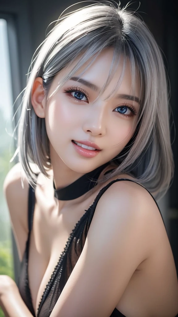 (((forehead、(bent over)、A calm face、High neck sleeveless knit、White Hair、Waist-length hair、Northern Europe、White、beautiful girl、Silver Hair、White background、cute、Young、True Face、Shiny Hair、whole body)))、table top, highest quality, figure, super detailed, finely, High resolution, 8k wallpaper, Perfect dynamic composition, detailed and beautiful eyes, Deco out,bionde, medium hair, big breasts, Natural color lip,white background, random cute poses,