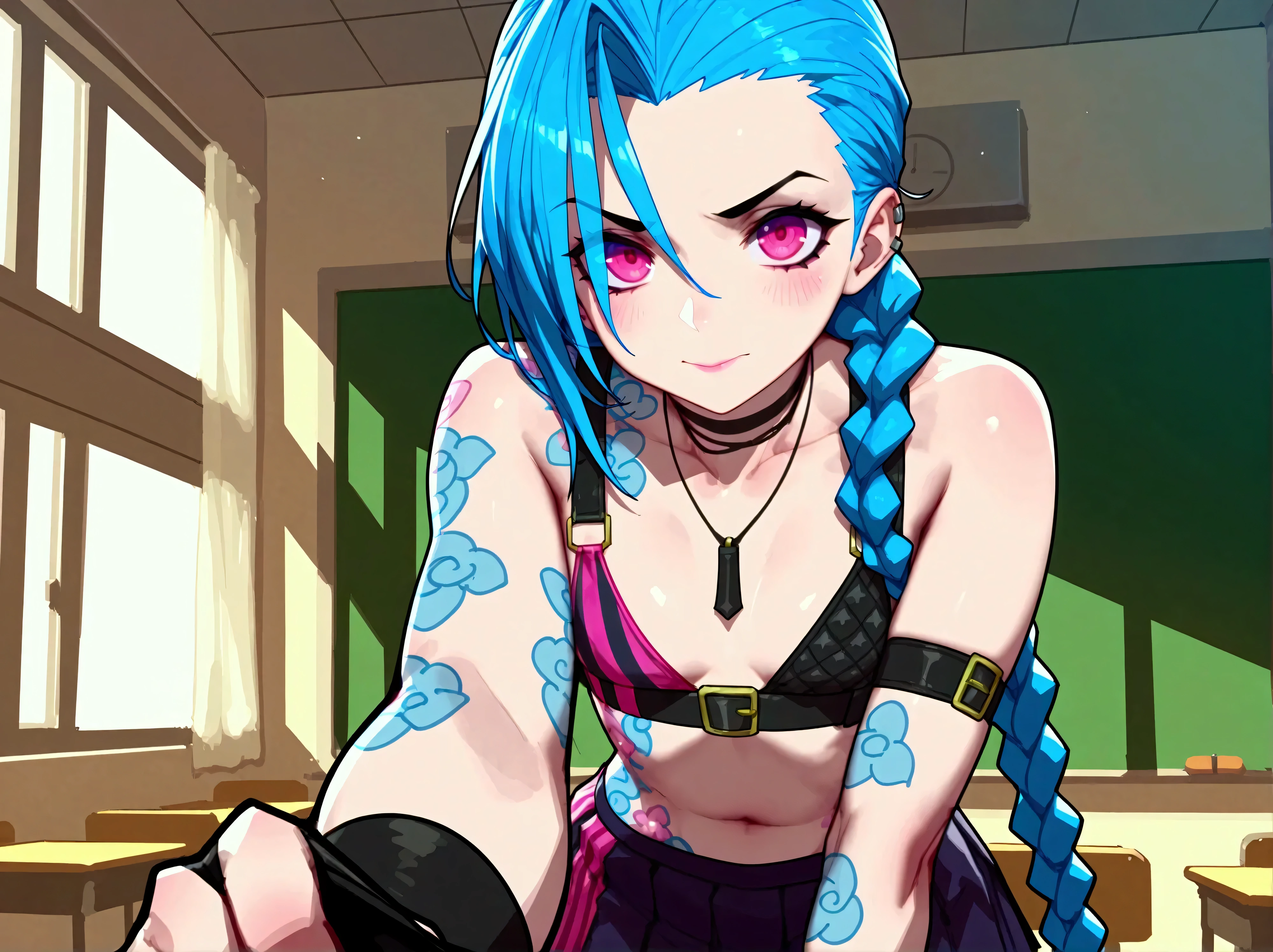 Jinx, school, gros seins, a 4 pattes au sol, nsfw explicite,