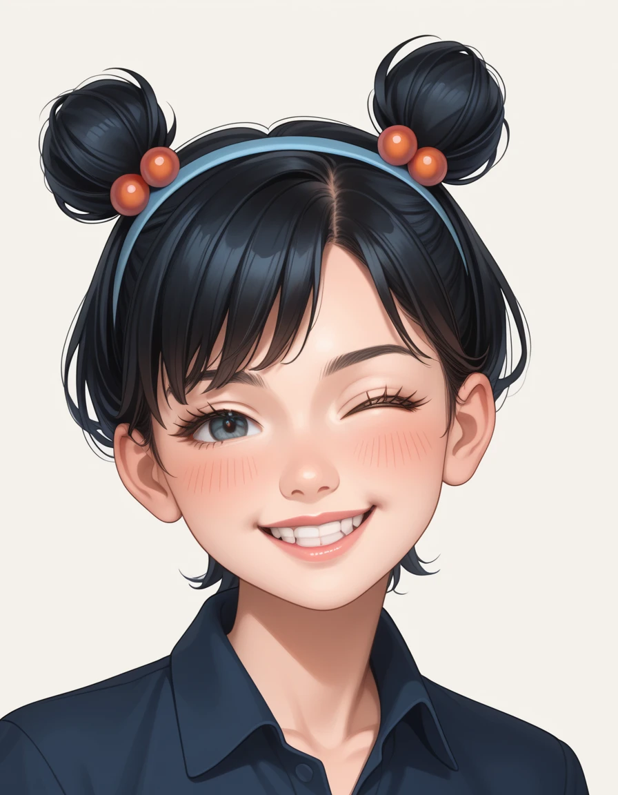 black hair, hair bobbles, wince, longeyelashes, solid circle eyes, fake animal ears, light smile, ear blush, fang, ccurate, Surrealism, drop shadow, anaglyph, stereogram, pov, atmospheric perspective, Pixar, 8k, super detail, best quality, accurate, anatomically correct, textured skin, super detail, high details, high quality, best quality, highres, 16k