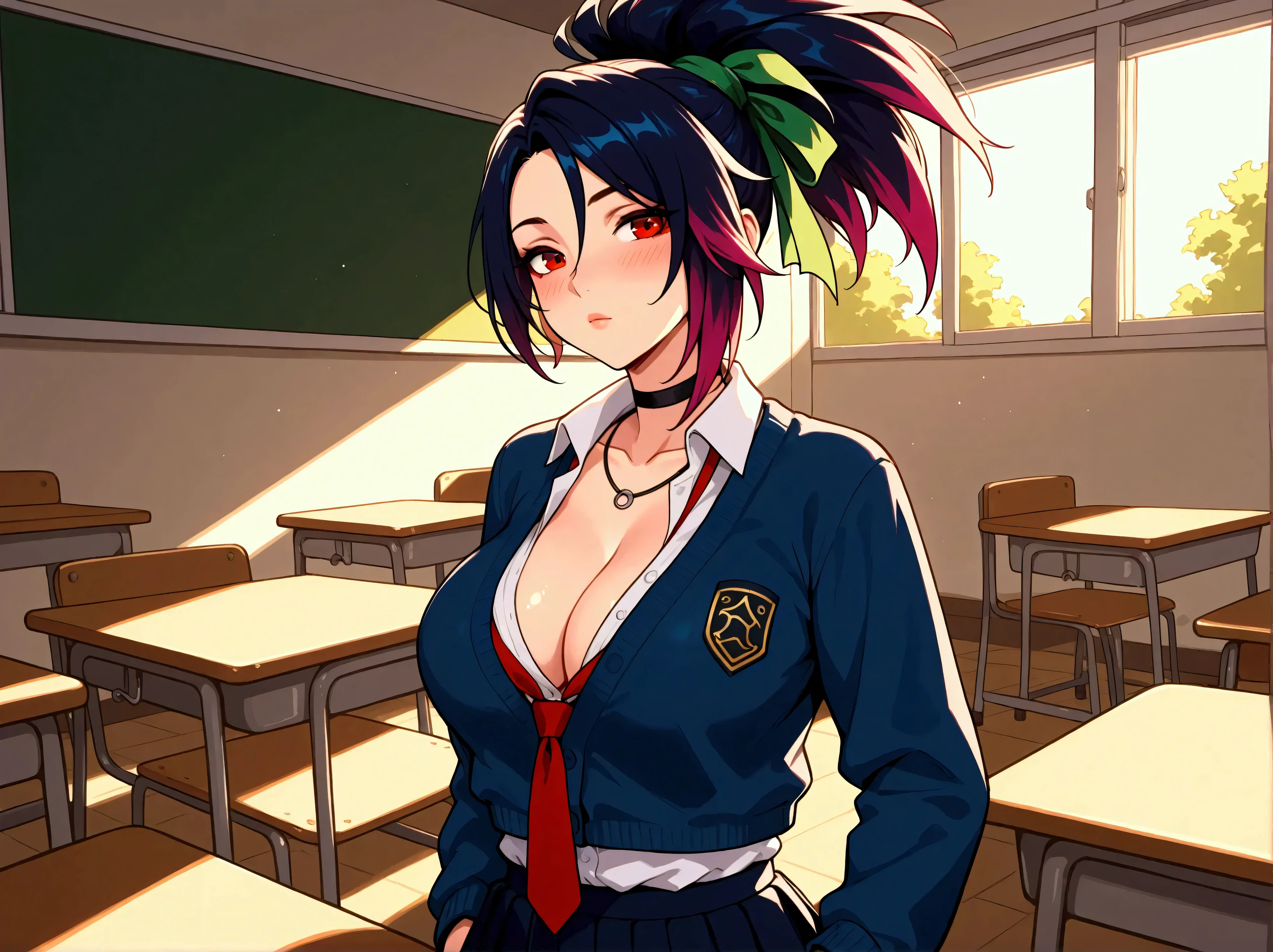 Akali, school, gros seins, a 4 pattes au sol, nsfw explicite,