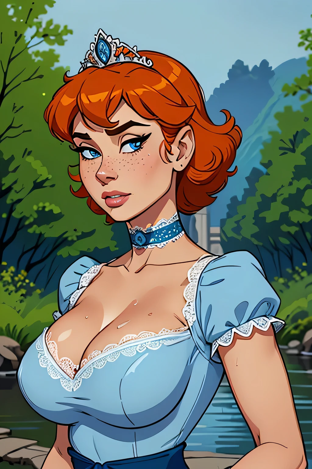 Personagem mulher estilo atompunk Fallout 4 Rainha Anna de Arendelle com marcas de guerras Imagem de desenho animado de uma mulher .Ilustra??o estilo desenho animado, estilo de arte dos desenhos animados, estilo de arte dos desenhos animados, digital illustration style, estilo atompunk design de personagens altamente detalhado, arte digital detalhada coragem, Forest fan art, Design de personagens de retrato, beautiful digital illustration, retrato de alta qualidade, Arte em quadrinhos, mulher jovem cabelo com transas lindas . Queen Anna of ArendelleBeautiful lined eyes Medium large bust and wonderful sexy clothes. image expression of sexual desire from waist to head illustration Queen Anne of Arendelle atompunk style Fallout 4