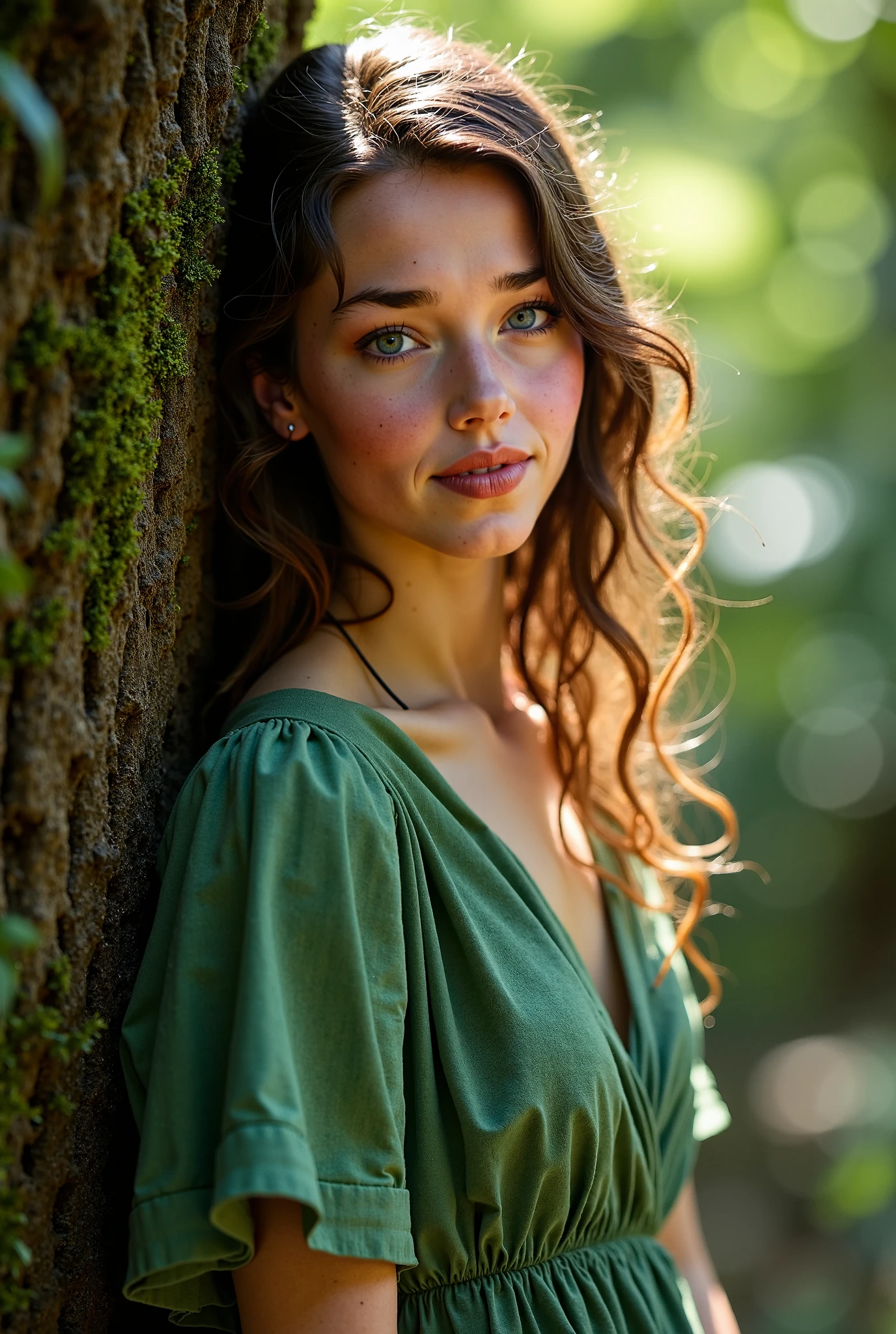 1 girl, Extremely beautiful, alone, upper body, in front of camera, walk in the woods