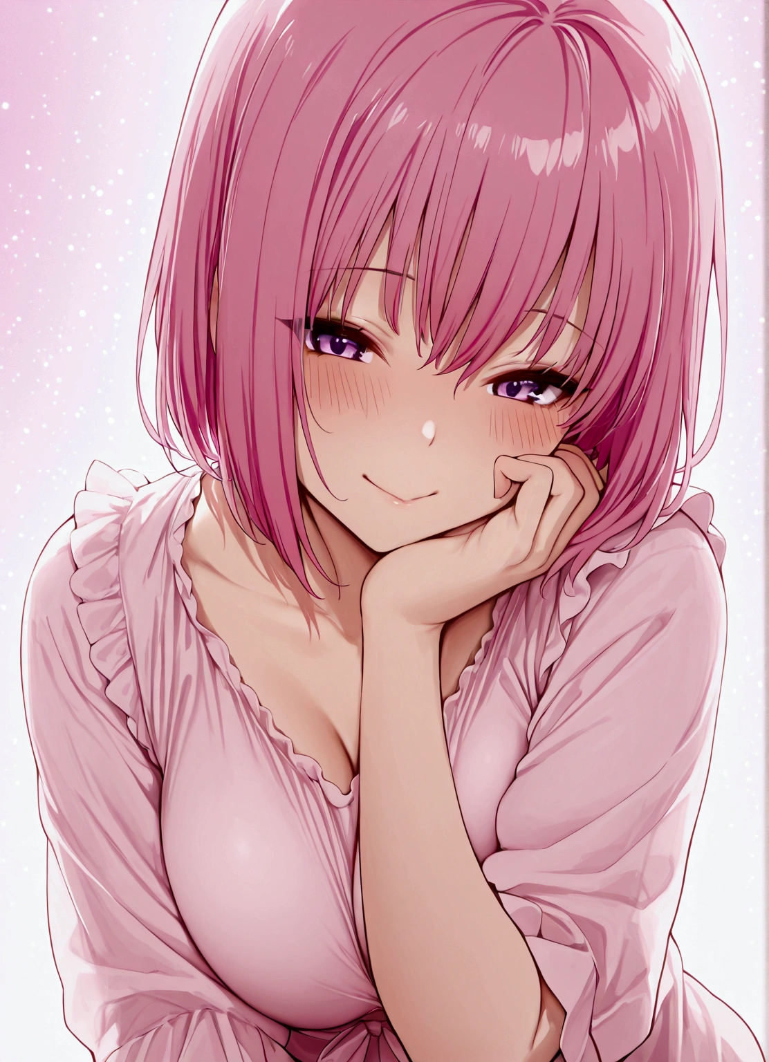 masterpiece, Momo Deviluke from tu love ru, Bob hair cut, pink hair, Big breast, smile,, blush,,smile,, details,perfect, details master pieces,high quality,, feminine, perfect,realistic, perfect lights, perfect lights, perfect shades,inlove, moan,