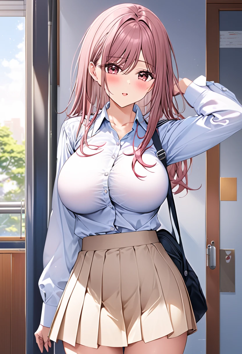  Beautiful Girls、Extremely large breasts、uniform、dress shirt、 short skirt、The background is school