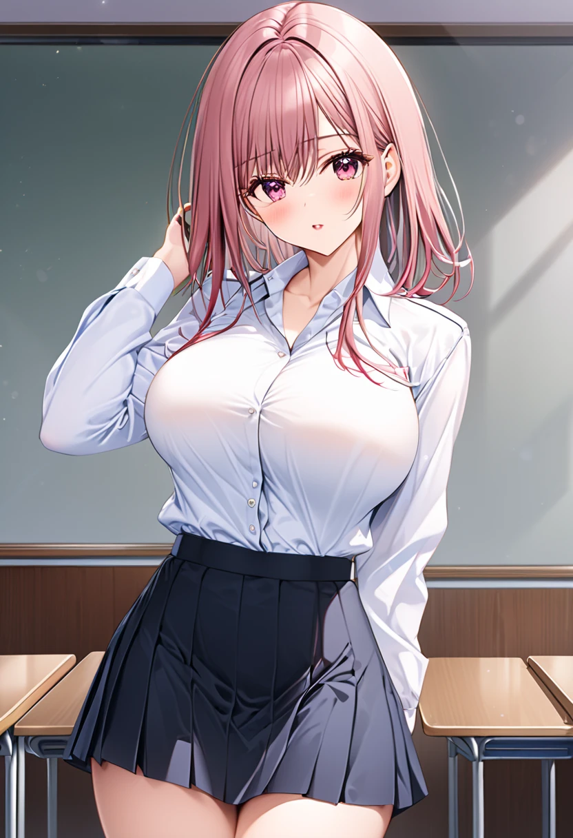  Beautiful Girls、Extremely large breasts、uniform、dress shirt、 short skirt、The background is school