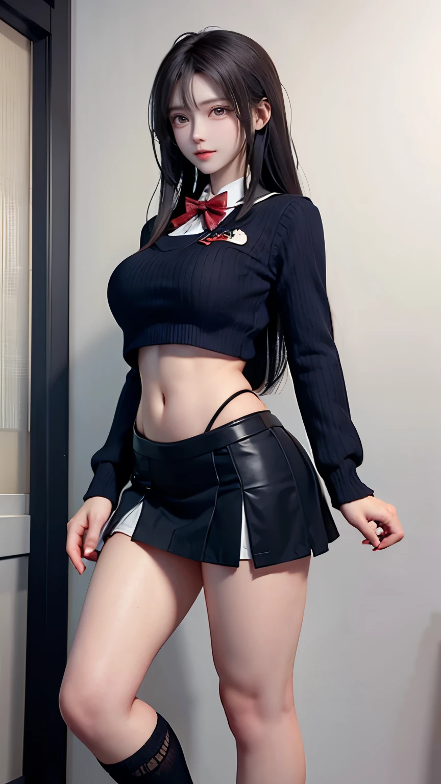 black hair, double bun, sexy woman, school girl outfit, (YES NSFW), cowboy shot, UHD, anatomically correct woman, (YES NSFW), no visible hands