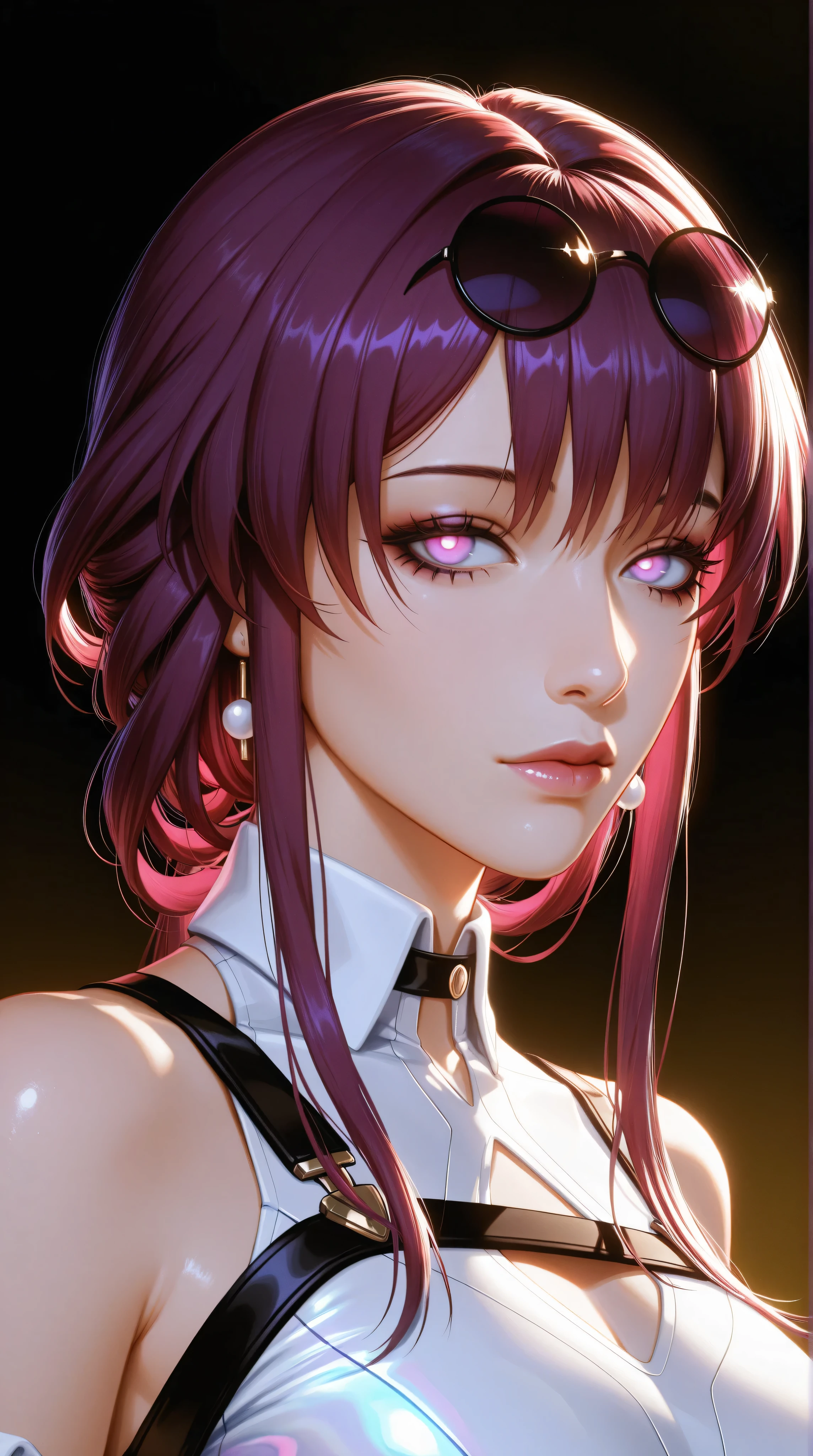 80’s glam rock makeup on shiny android face, anime, Glittery face, moody lighting, (yello,w and black palette), iridescent face, abstract ai model, pretty, sexy, minimal, sleek, slender, asian, elegant, long glowing hair, futuristic, retro, sophisticated half human half machine, close up face portrait, Kizi,Highly detailed, Amazing work,Vitreous luster,((clean backdrop)),blacks, yellows,Best quality at best,clean backdrop。shiny skin, colorful background, plain background, gold background, black background, kafka, purple hair, Honkai StarRail,