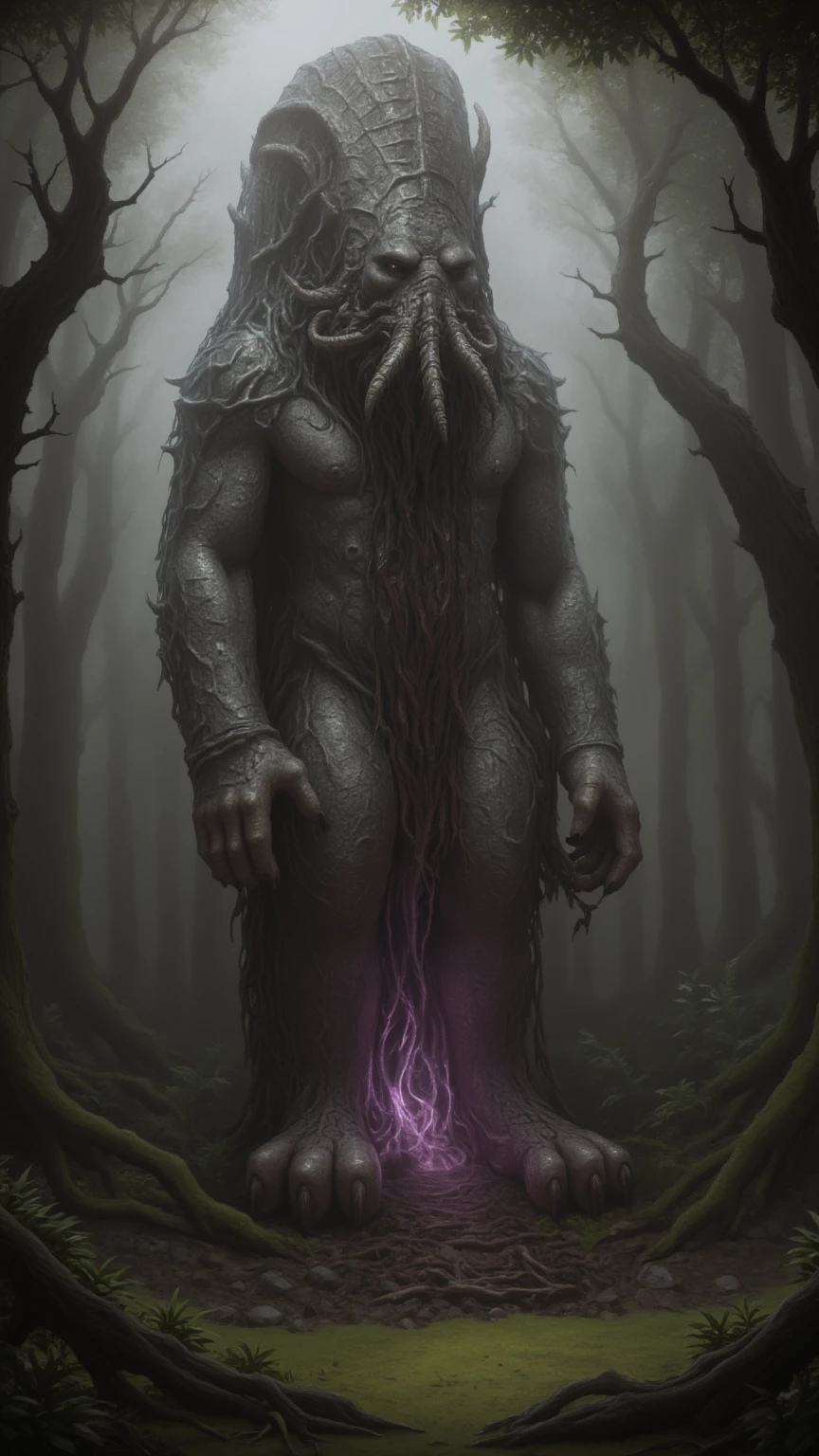 dark monster, A monster with many eyes and horns, Nevoa, dense forest, moonligh, (rear view:3.4)