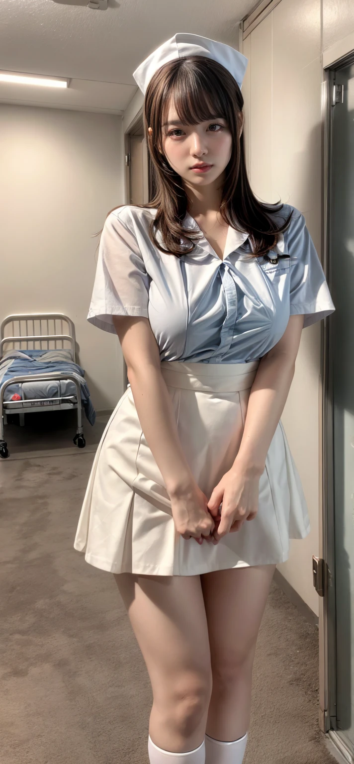 ((Highest quality)), ((masterpiece)), , Perfect Face, , Realistic, photo Realistic, Highly detailed face、Fair skin、 18 ~ Random age up to 35, (Skirt flip), ((Skirt flip by myself)), Black lace panties , Panty Focus, blush:2.0,Mouth half open、 Part your lips, Embarrassed look、Embarrassed smile、Looking at the audience , Half Body Shot ,Random hairstyles for short hair and updos、Sweaty、Wet Skin、Camel Finger、Thigh Gap、Wet crotch、((Hospital inpatient room、nurse、Wearing a white nurse uniform and a white nurse cap、White Skirt))