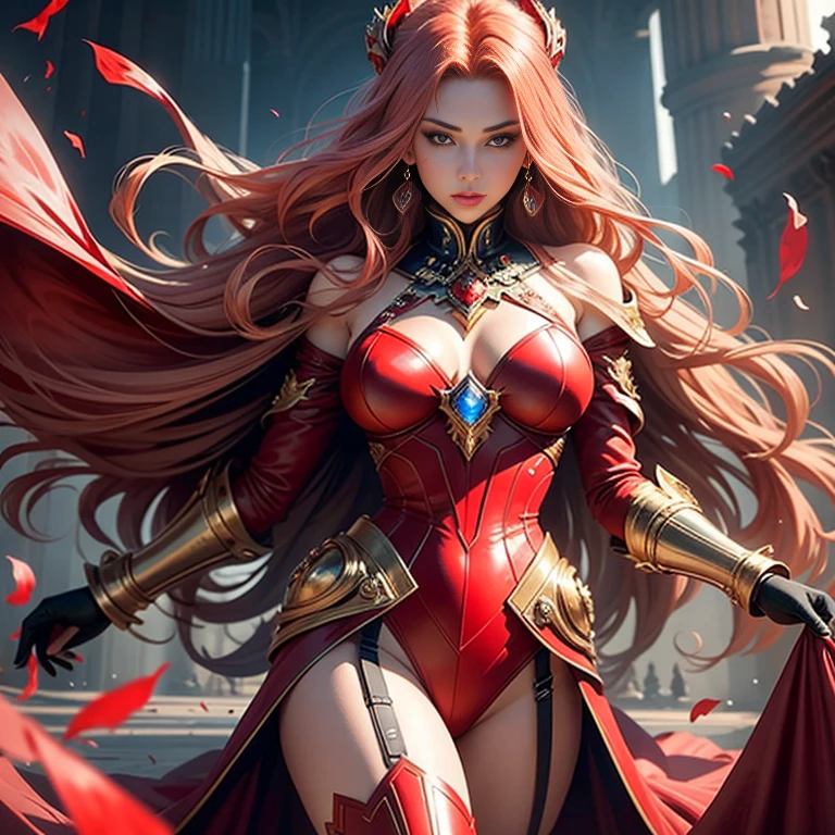 (Detailed illustrations,Very detailed and detailed drawing,Delicate lines with slow and rapid,Realistic texture expression),[Color tressed main line],(Fantasy World Battlefield Background [Burning castle]),((ROBOT GIRL) (red knight [[corinthian helmet]streamline][well-muscled])[WEAPON MACHINE[Princess Knight][[METALFACE]]]),[red dragon armor[scale]][[luxurious embroidered cloak]],[red dragon pattern],[use a sword as a weapon],[[Mobile Weapon Gigant Size][Science Fiction Mechanical]],((gorgeous shiny armor)),(Intricate and beautiful decoration [Dense detail]),[Transparency],(Precisely drawn face)[完璧な目のdetaileds(Iris beautifully drawn in every detail)[Jewel-like eyes]],[long and beautiful eyelashes],[Meticulously drawn hair [美しく艷やかな髪のdetaileds]],(完璧な手のdetaileds [Beautiful fingers without breakdowns [Beautiful nails]]),(Perfect Anatomy(Perfectly proportioned))[[Full body like]],[Ideal color coordination(Accurate simulation of light-material interactions)],([Precision Detail](detaileds,high-detail)),[Visual art that conveys a sense of narrative].
