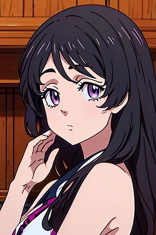 1female, black hair, cyan eyes, standing, medium breast, idol outfit, visual novel cg style, BREAK looking at viewer, BREAK (masterpiece:1.2), best quality, high resolution, unity' 8k wallpaper, (illustration:0.8), (beautiful detailed eyes:1.6), extremely detailed face, perfect lighting, extremely detailed CG, (perfect hands, perfect anatomy)