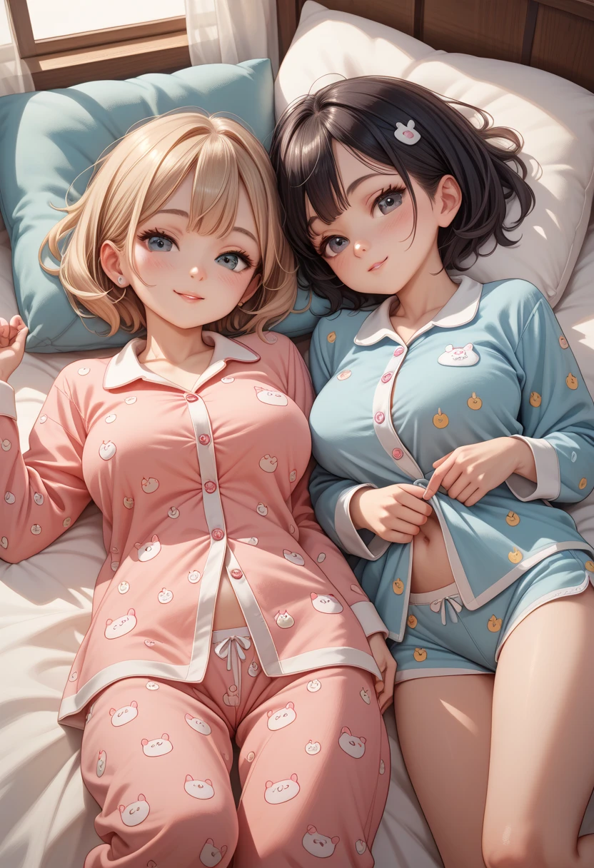 2girls (1 milf) and( 1 cute ****************** girl) laying down in the bed in pajamas asleep