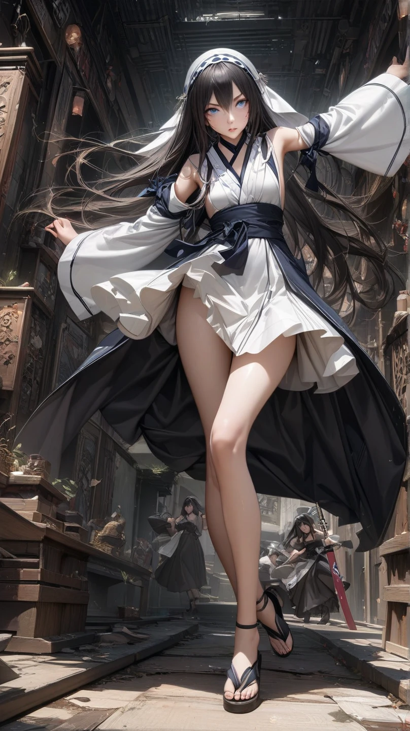 masterpiece, 8k, Highest quality, Very detailed, Purple & A beautiful girl in a blue magical robe with a moon motif、Close-up on the characters、(building, city、A dense fog of fluorescent particles、１８００Era、Western style、Fiction、grow、Overwhelming、Detailed street）、A beautiful girl with a beautiful background and a super cute pose
