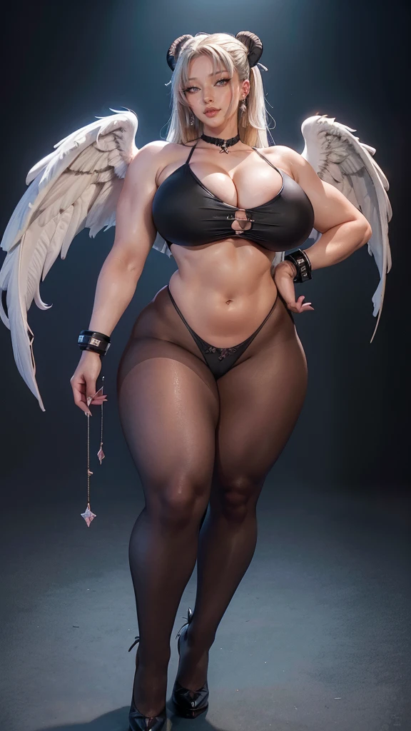 araffed woman in a white bra top and gold chains on her legs, beautiful thick female, thick body, voluptuous body, voluptuous and arousing, voluptuous figure, curvy, tease, giant stunning goddess shot, persian queen, thick legs, curvy hourglass figure, thick thighs, thick, asian, full length shot, wide hips