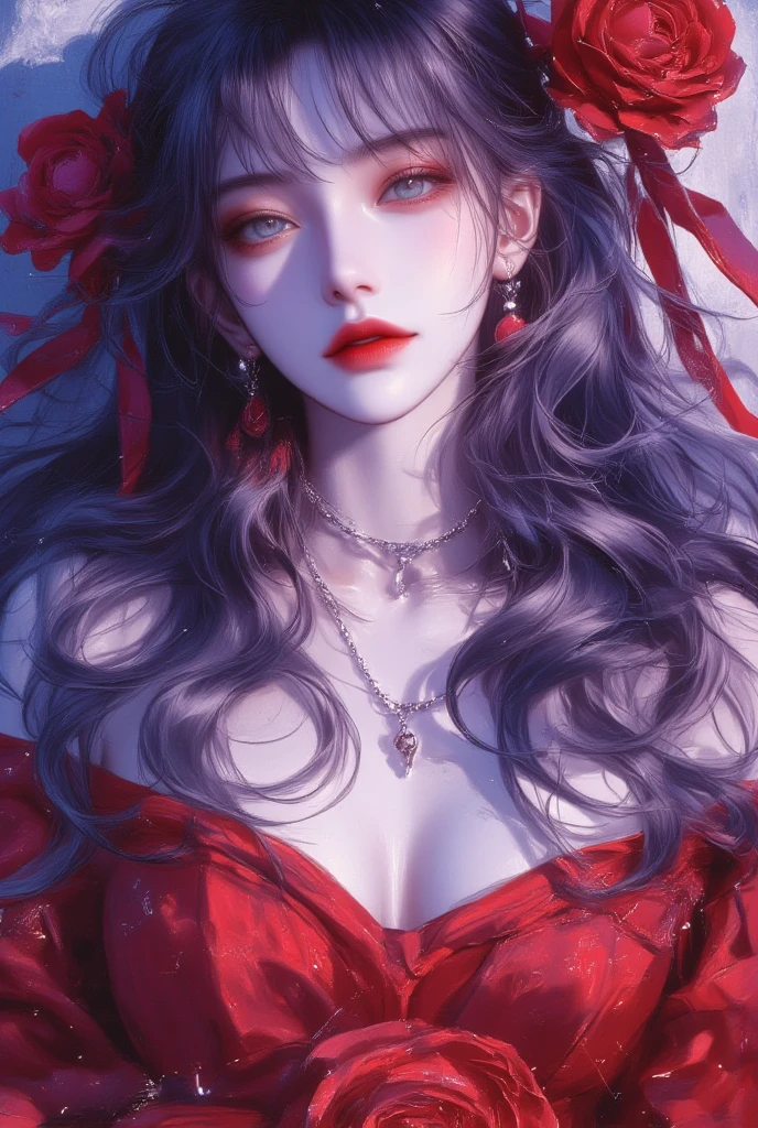 An animated girl with pink hair and pink lips is looking at herself...., cute realistic portrait, Works inspired by Yanjun Cheng, Guweiz style art work, flowing pink hair, Art Style Realism, realistic art style, CGVatstation Trend, animation realism style, Inspired by Sima Jeong, Realistic 3D animation style, Paintings in pastel style, Realistic drawing of a cute girl