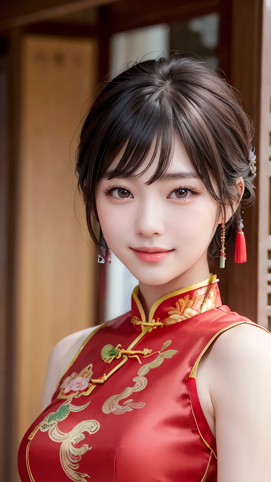 Araffe asian woman in a red dress posing for a picture - SeaArt AI