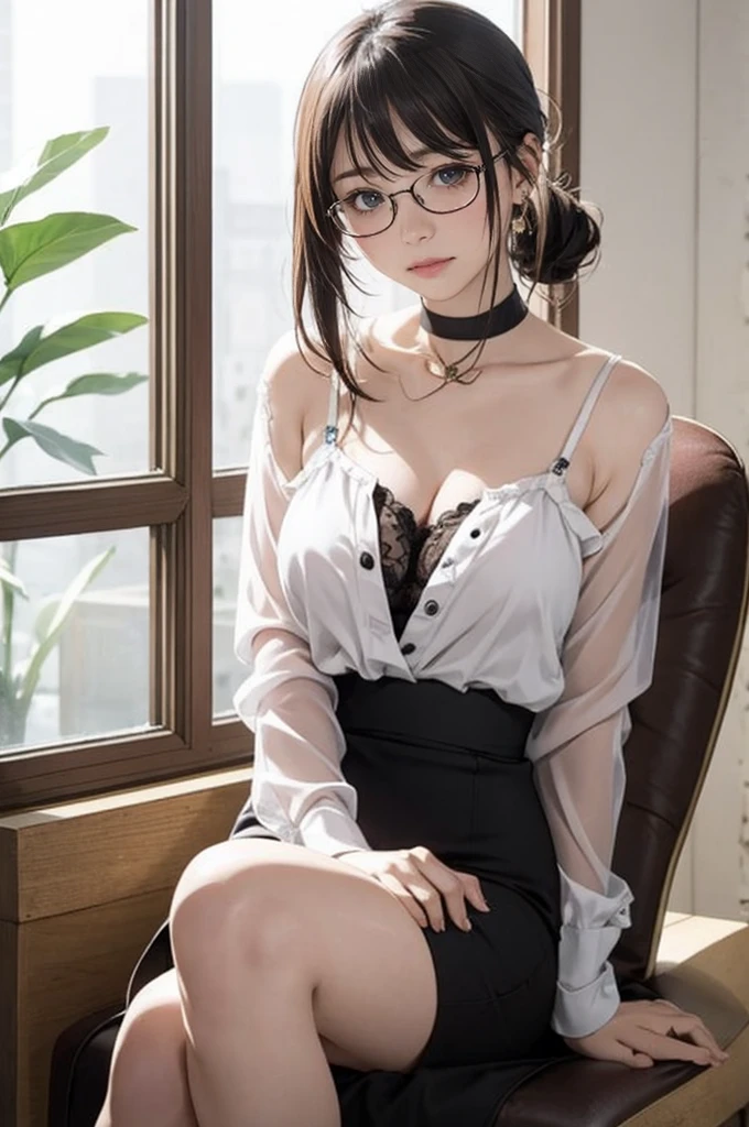 Girl with glasses,Read a book in the library,Large breasts,Transparent top,HD,Best quality at best,rich details,hyper HD,32K,Top photography