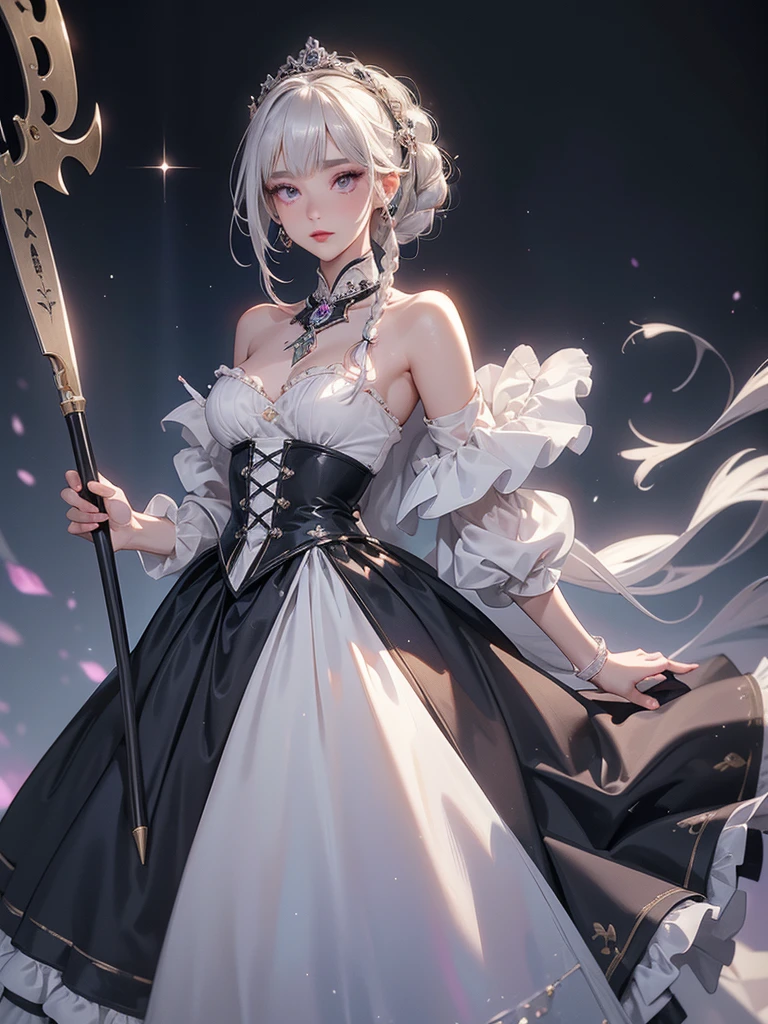 (masterpiece:1.2), (Highest quality:1.2), Ultra-high resolution, Very detailed, break, ((Anime girl standing with a pocket watch in her hand)), Surreal Girl, (1 person,ta,boyish, , 13 y), A light smile, , The charm of androgyny, Long Hair, ((Platinum Hair)), Messy Hair, small and soft breasts,Slender body, Small Ass, Small green eyes,Fine and beautiful eyes, Well-proportioned iris and pupil, Expressive eyes, Beautiful and detailed lips, High resolution detailed hair, Perfect Eyes, Perfect Face, ultra high density skin, Full Finger, Perfect lighting, break, ((Light green necklace)), ((White Dress:1.3)), light green tie, Sparkling Sapphire, Lady, Wear white gloves, break, (steampunk), Castle balcony, Skyscraper, Night view, Equipment, pipe, (Steam spewing out from pipes:1.2), Fantasy, break, ((Positive:1.3)), break, Digital anime art,Anime style illustrations,Anime illustration