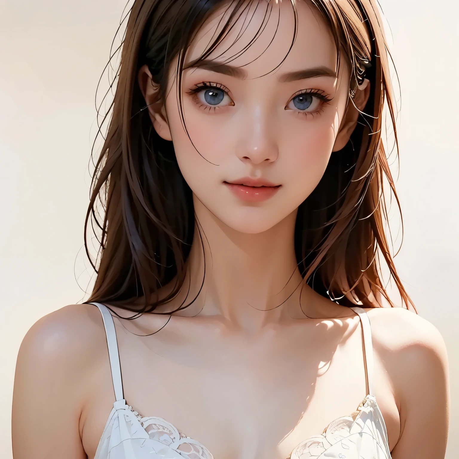 Portrait of a beautiful elegant blond woman, Full Body Portrait 、 romantic atmosphere {x} fairytale atmosphere , Attractive blue eyes, gentle face , Shining Smile , Natural Makeup , Elegant attire, kind expression, Light Blush , Warm skin tone , great lighting , Soft Shadow , high resolution digital paint , realistic style , Place your hand on your current , by expert portraitists.