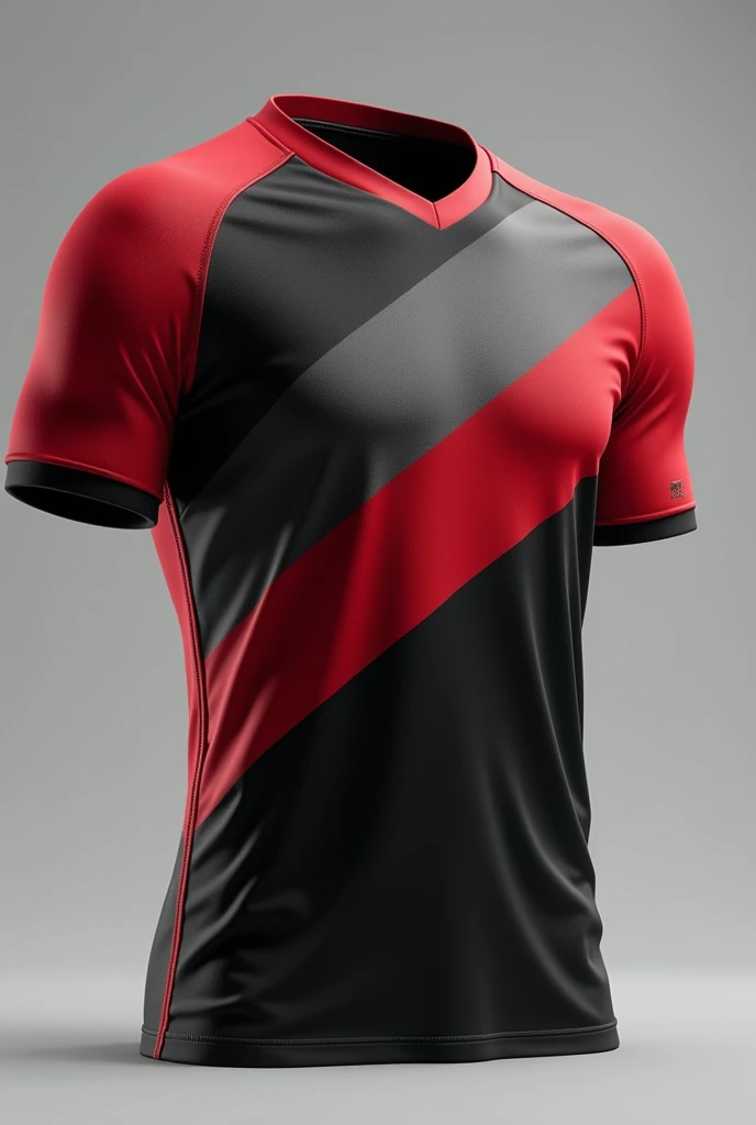 Create a jersey with red and black colour in half in standard looking