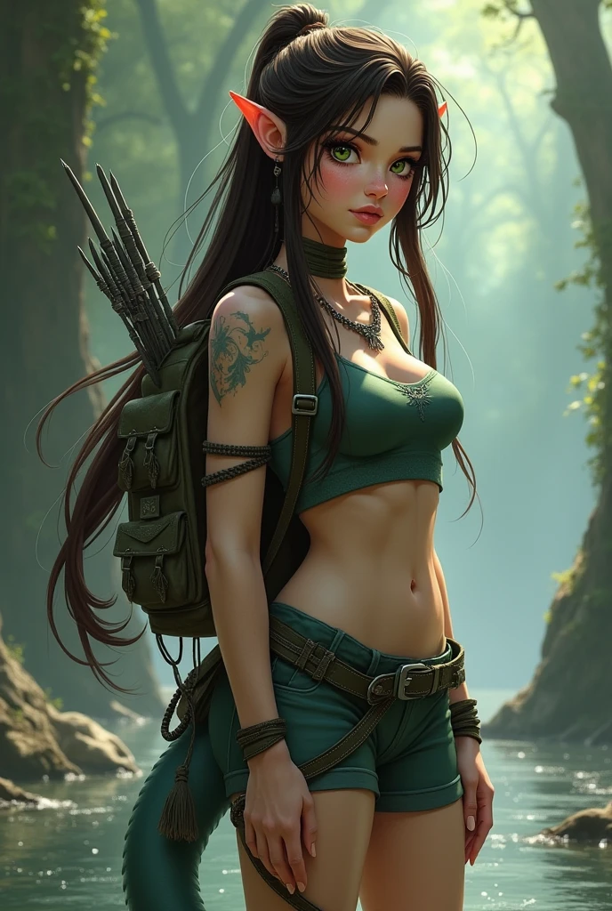 (((Solo focus.))) (((Single character image.))) (((Looks like a great fantasy adventurer.))) ((best quality)), ((masterpiece)), (detailed),night,nighttime, cold colours, , 1girl,mature,pretty, , blue eyes, (large breasts:1.4),  long hair, black hair,red lips, blush, busty, well-endowed, swashbuckler fashion, fbb body type, (((Solo focus.))) (((Single character image.))) (((Looks like a great fantasy adventurer.))) A single character portrait, fantasy artwork, fantasy attire, clear and sharp, of an attractive, (((Dressed like a sexy seafaring swashbuckler.))) (((youthful))), (((Stunning sex appeal.))) sexy, mysterious, woman in her early 20’s, tattoos, sexy muscular body, sexy hair, female adventuress, smug smirk, gorgeous face, and an athletic body and somewhat muscular. She also has a beautiful body, detailed, gothic art, trending on artstation, Dungeons & Dragons character portrait, intricate details, ultra detailed, ultra detailed clothes,, epic masterpiece, ultra detailed, intricate details, award winning, fantasy art concept masterpiece, trending on Artstation, digital art, unreal engine, 8k, ultra HD, centered image, flirty